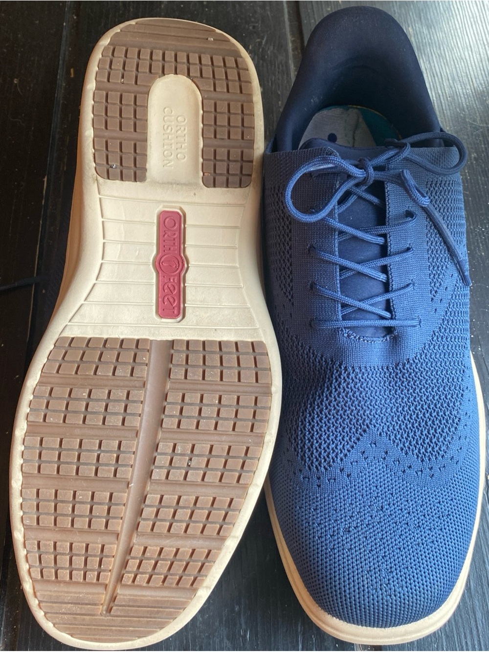 Men's Navy Knit Derby Shoes with Tan Sole